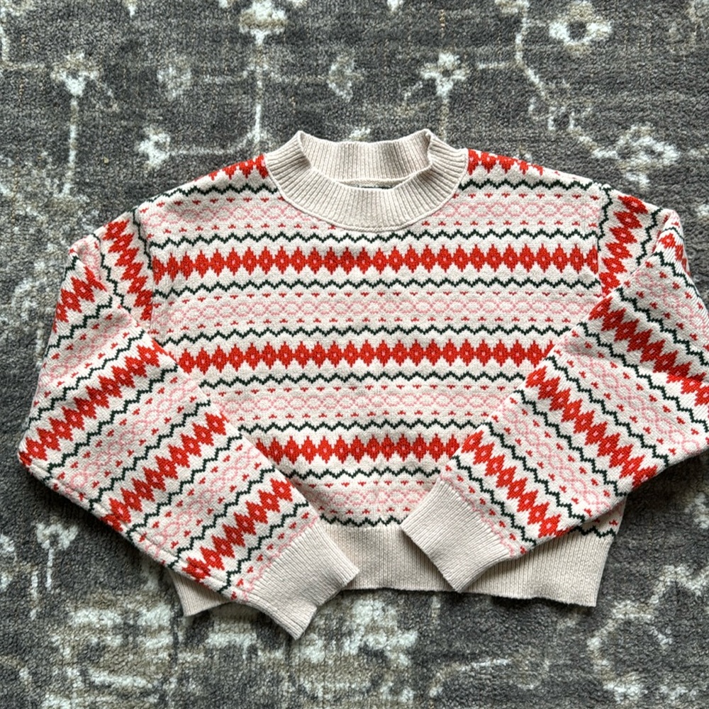 SUNDAY BEST cropped fair isle sweater size medium